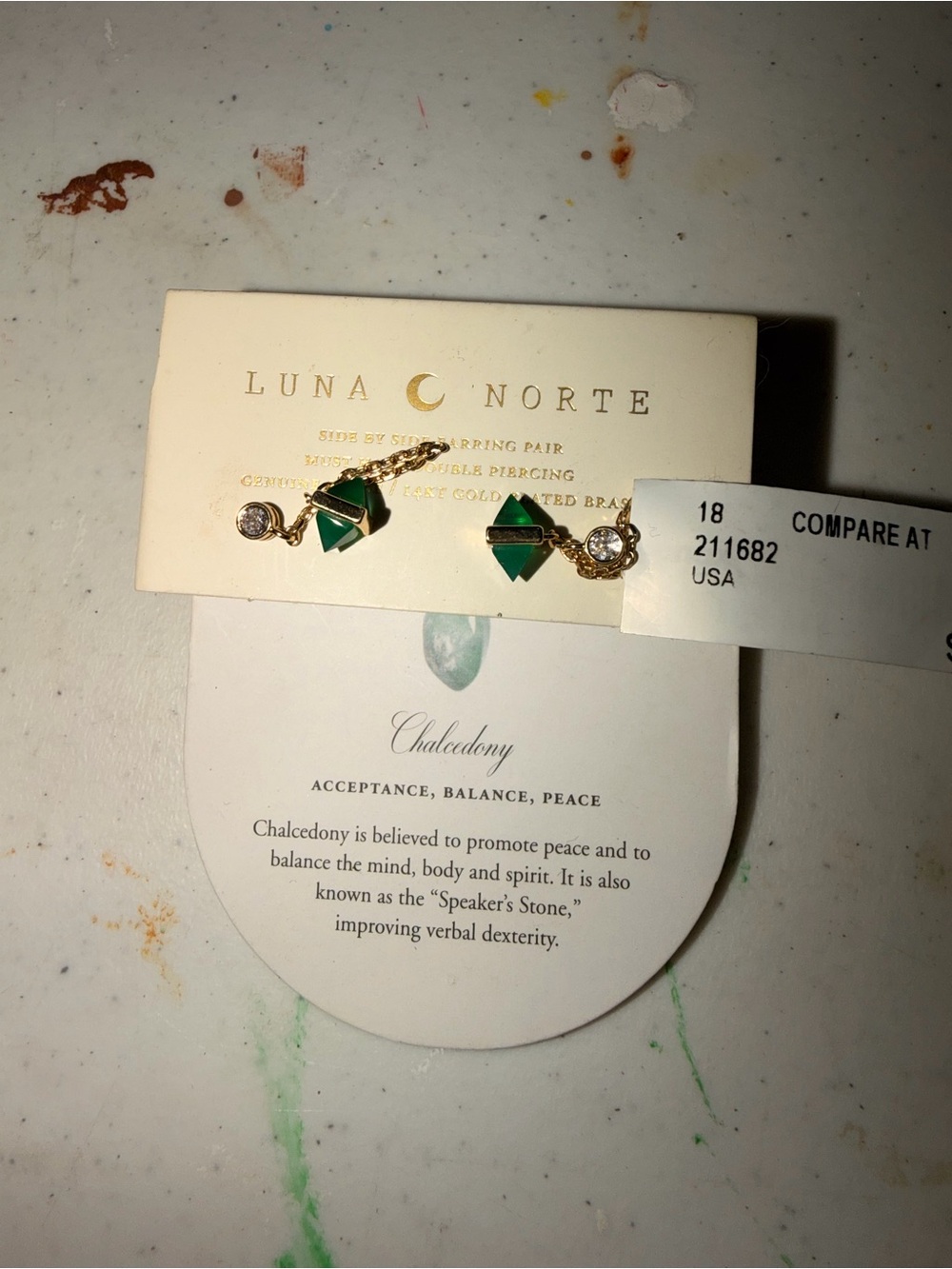 Luna Norte Gold-Tone Green Chalcedony Drop Earrings